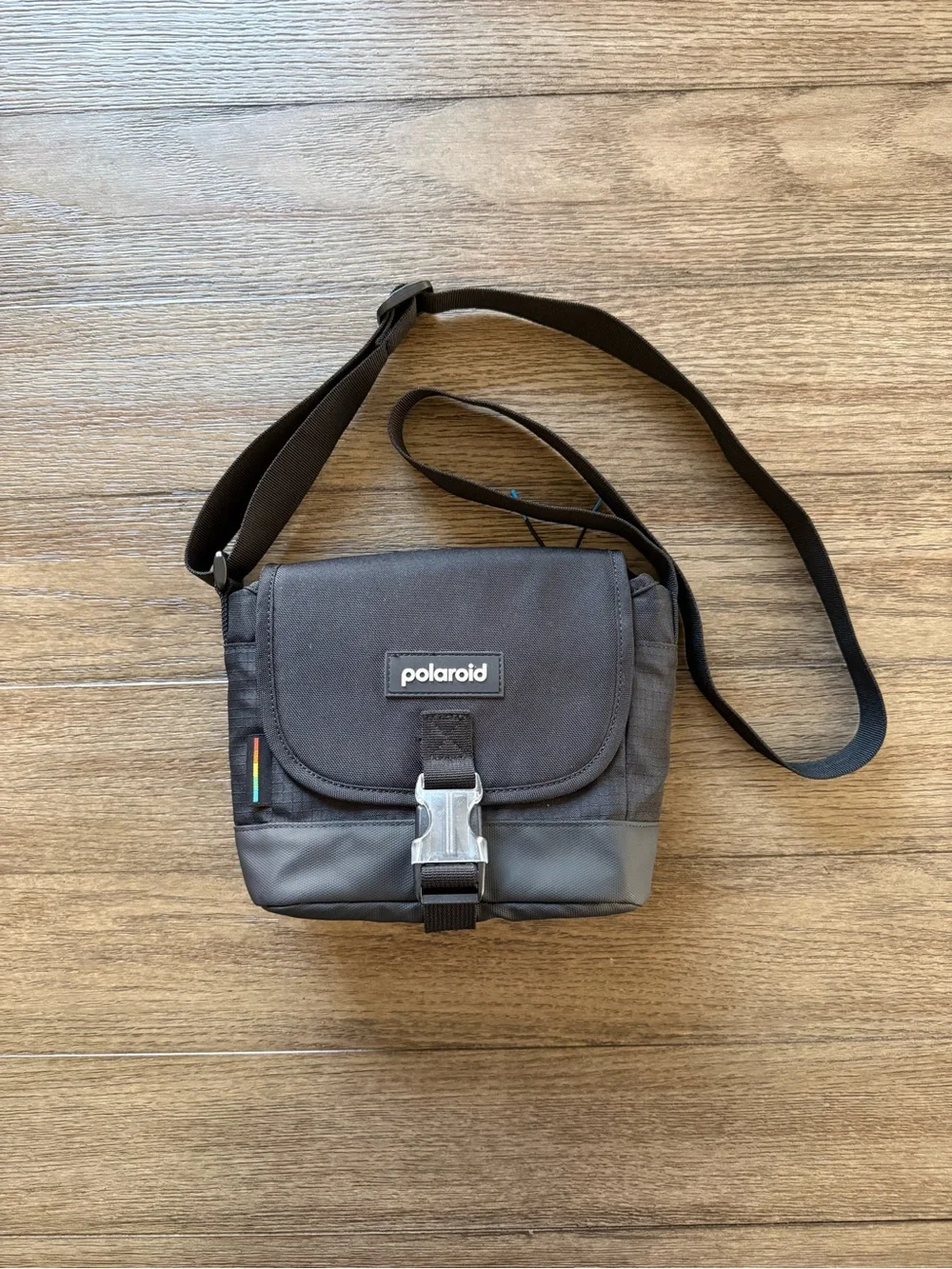 Polaroid Black Messenger Crossbody Bag with Rainbow Accent